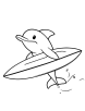 Dolphin holding a surfboard coloring page