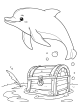 Dolphin with a treasure chest coloring page