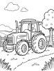 Tractor on farm scene coloring page