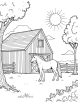 Farmhouse with horse coloring page