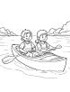 Happy kids in kayak coloring page