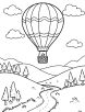 Hot air balloon and landscape coloring page