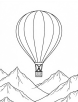 Hot air balloon flying over mountains coloring page