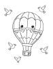 Hot air balloon surrounded by birds coloring page