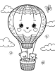 Hot air balloon with cute characters coloring page