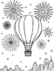 Hot air balloon with fireworks coloring page