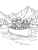 Kayak with a view of mountains coloring page 1