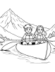 Kayak with a view of mountains coloring page 2