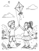 Kids flying kite coloring page