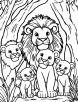 Lion family in den coloring page