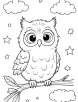 Owl and stars with clouds coloring page