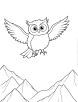 Owl flying over mountains coloring page