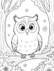 Owl in a magical forest coloring page