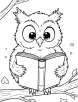 Owl reading a book coloring page