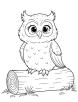 Owl sitting on a log coloring page