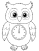 Owl with a clock coloring page