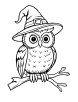 Owl with a witch hat coloring page 2