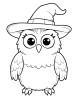 Owl with a witch hat coloring page