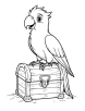 Parrot on a treasure chest coloring page