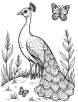 Peacock and butterflies coloring page