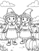 Pilgrims in a pumpkin patch coloring page