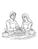 Pilgrims sharing a meal coloring page