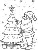 Santa decorating a Christmas tree coloring page