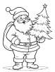 Santa holding Christmas tree coloring page