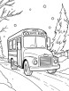 School bus in winter scenery coloring page