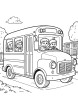 School bus surrounded by trees coloring page