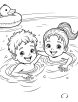 Kids swimming coloring page