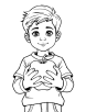 Cute boy holding an apple coloring page