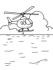 Helicopter flying above sea coloring page