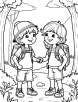 Hiking two kids coloring page