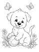 Puppy playing with ball in garden coloring page