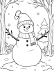 Snowman in winter forest coloring page