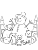 Snowman with animals coloring page