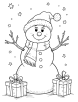 Snowman with gifts coloring page