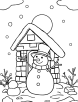 Snowman with hut coloring page