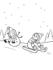 Snowman with kid sledding coloring page