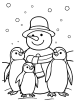 Snowman with penguins coloring page