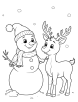 Snowman with reindeer coloring page