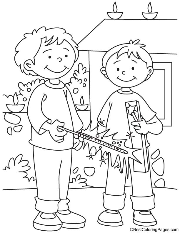 Celebrating crackers on diwali coloring page