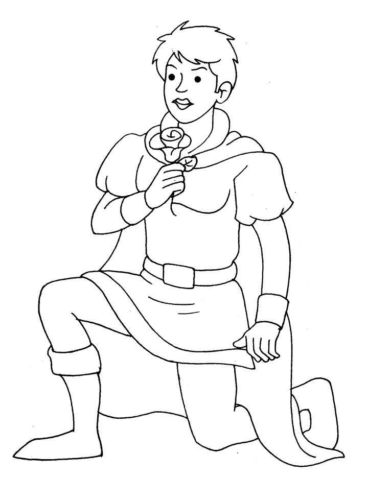 Prince with rose coloring page