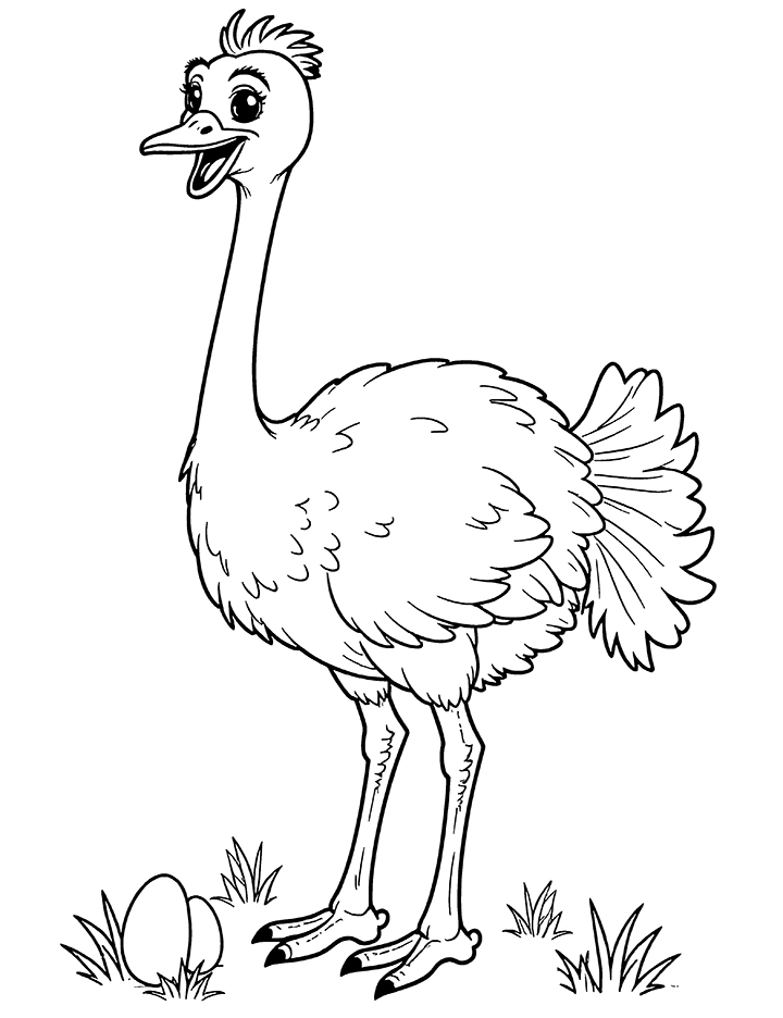 Ostrich with eggs coloring page