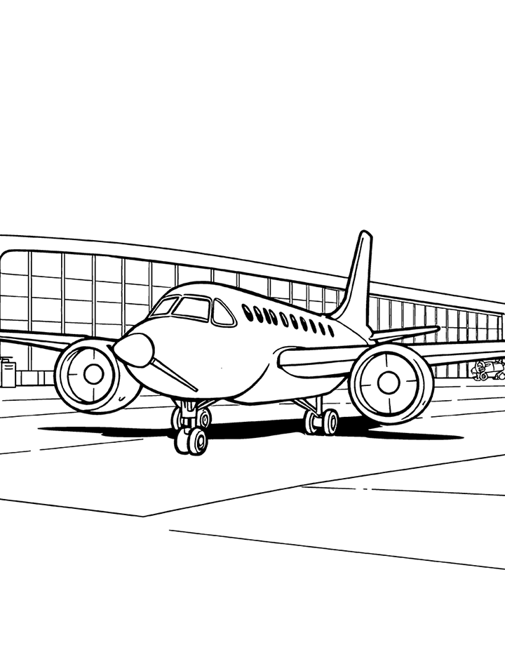 Airplane at an airport coloring page