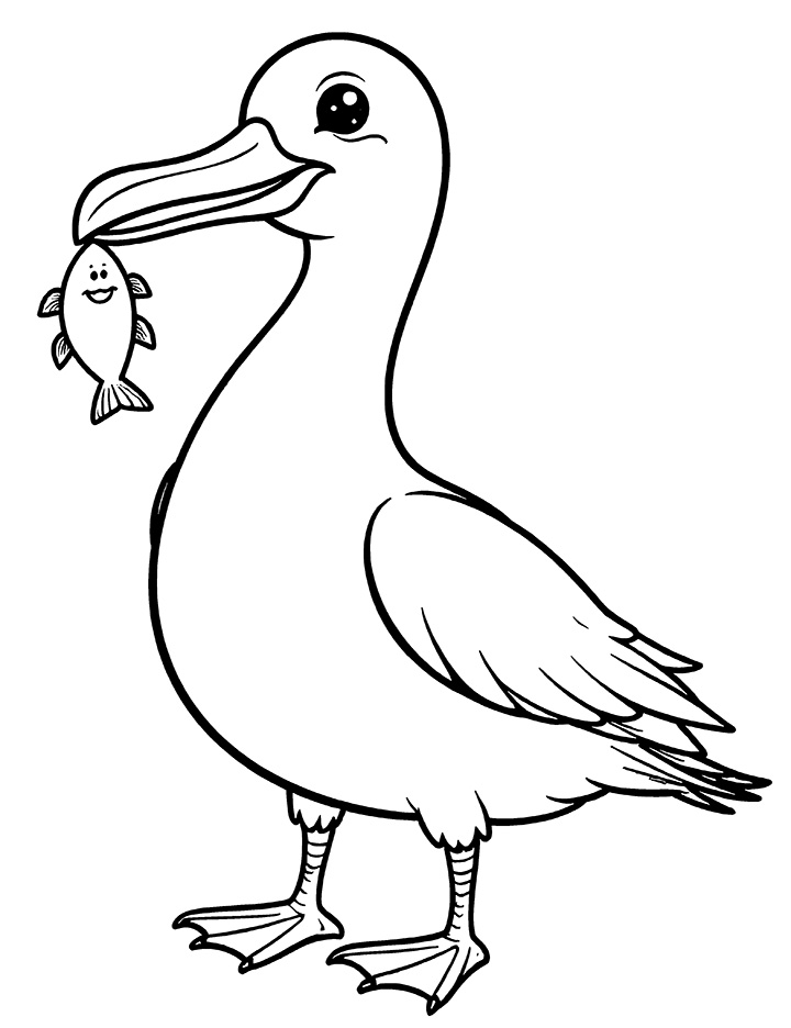 Albatross with a fish in its beak coloring page