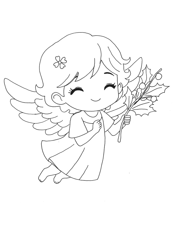 Angel with holly berry coloring page