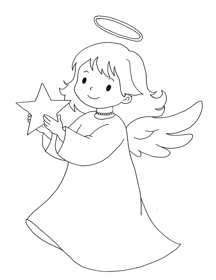 Angel with star coloring page