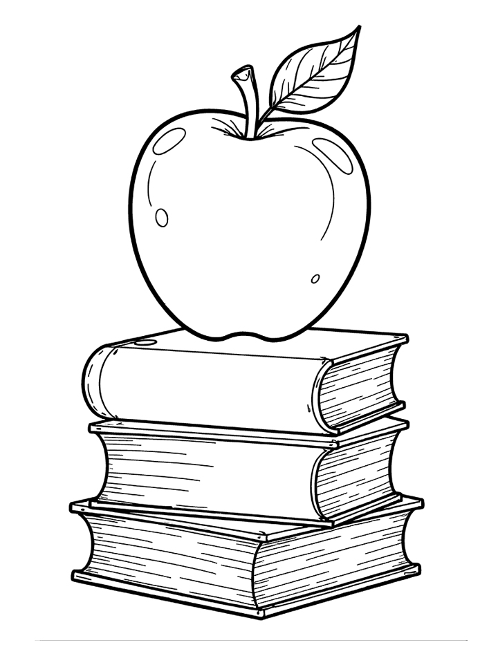 Apple on books coloring page